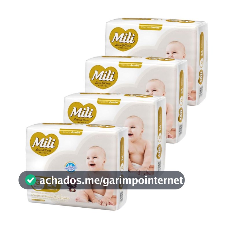 Kit Fralda Mili  Love & Care Jumbo G com 96 unidades - 4 Pacotes