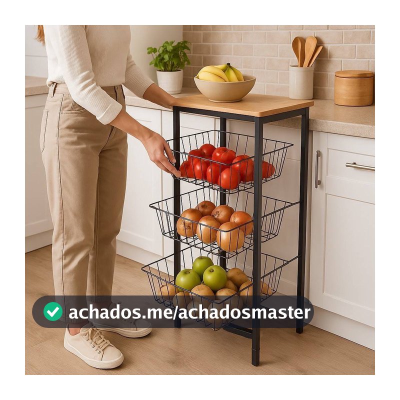 Fruteira De Chão Industrial Cozinha Reforçada 3 Cestos Em Aço