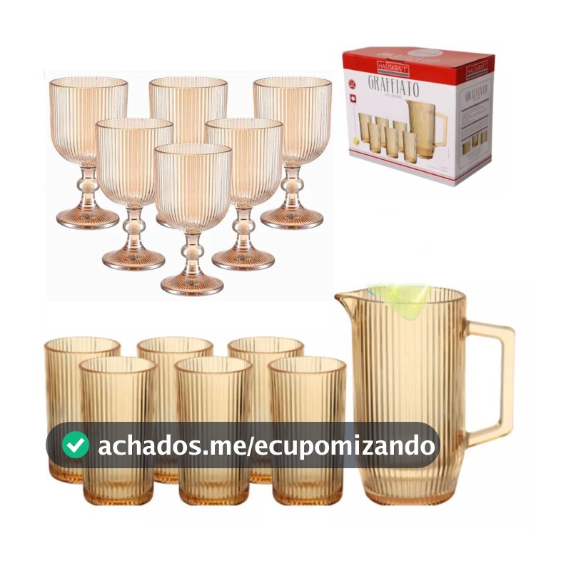 JOGO DE TAÇA, JARRA E COPOS 13 PEÇAS DE LUXO GRAFFIATO/VERSALHES COLORS