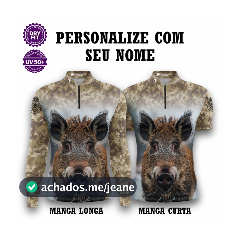 Camisa Caça Javali Água com Zíper – Unissex UV50+ Premium Personalizada ADULTO-JUVENIL-INFANTIL