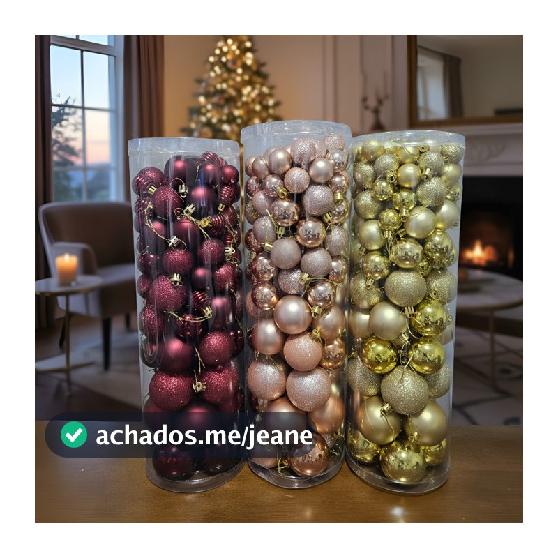 Kit 100 Bolas Natal Cores Variadas Vinho Dourada Rose Glitter Fosca Brilhante Enfeite Árvore Luxo
