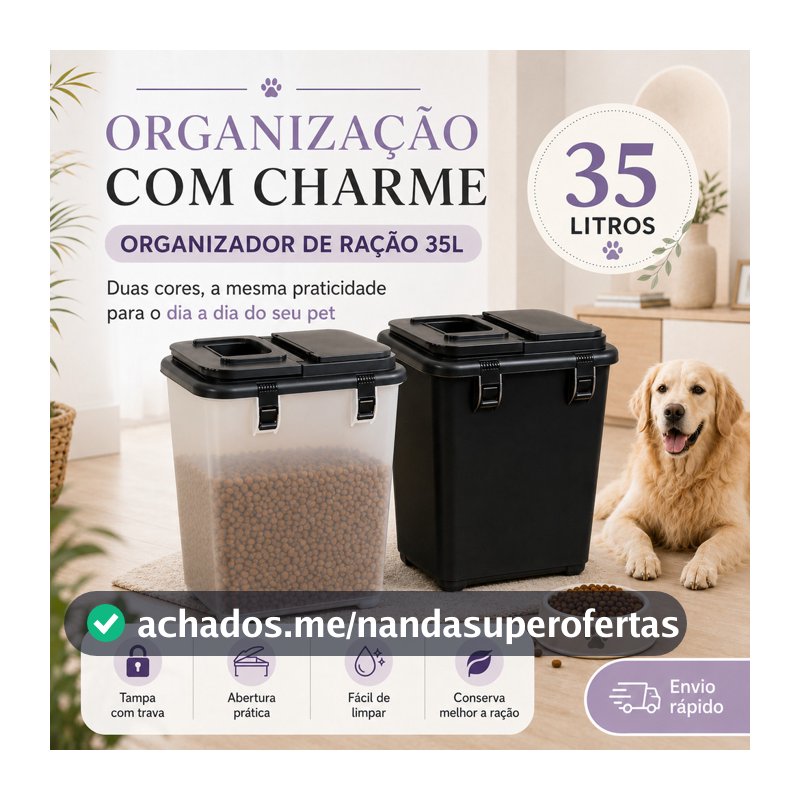 Contêiner Porta Ração 15KG 35 Litros Ração de Cachorro Gato