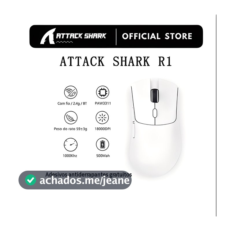 ATTACK SHARK R1 lightweight wireless game mouse18000dpi 1000 Hz Conexão Trimodo PAW3311 Macro Para Jogos