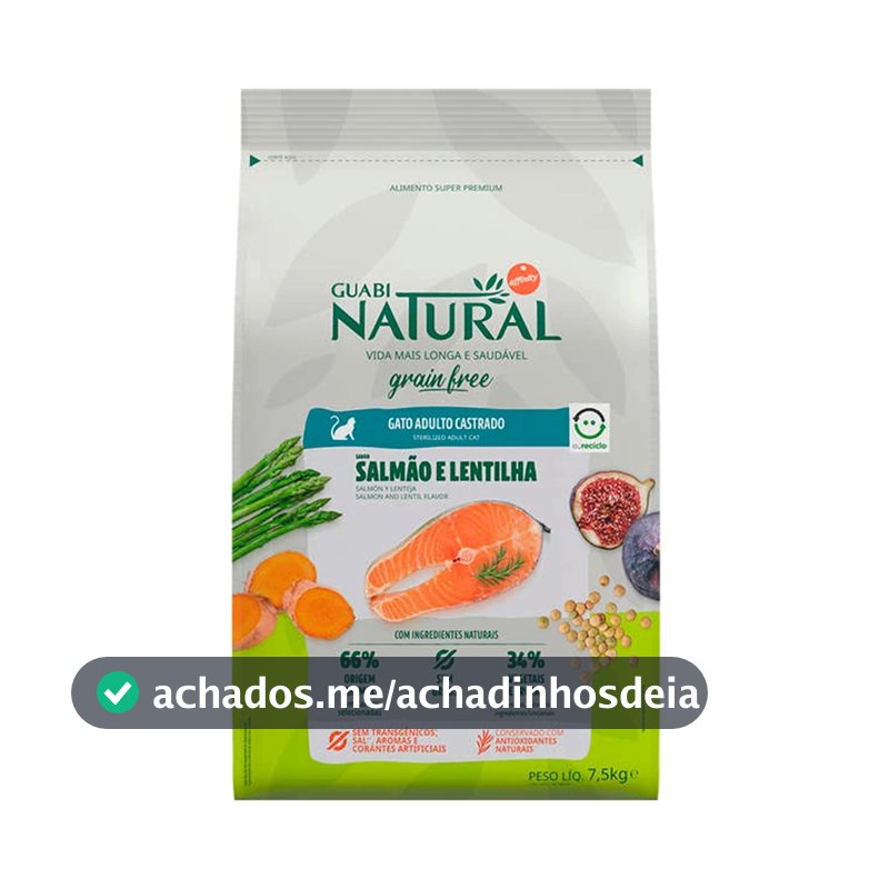 Ração Guabi Natural Grain Free Gatos Castrados Salmão e Lentilha 7,5kg