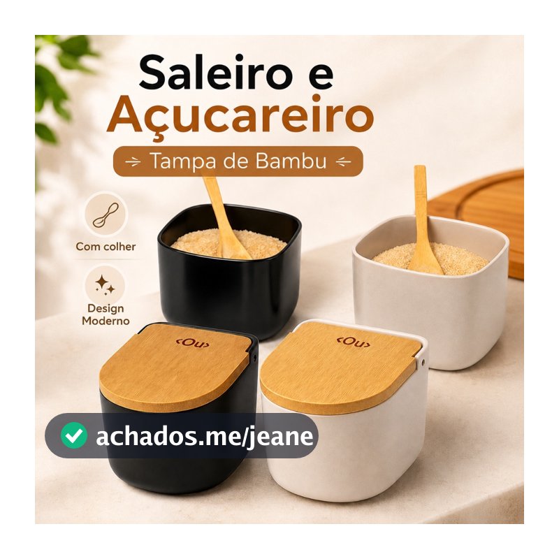 Saleiro e Açucareiro OU Tampa de Bambu 10x10cm Porta Sal e Açúcar Cozinha Elegante