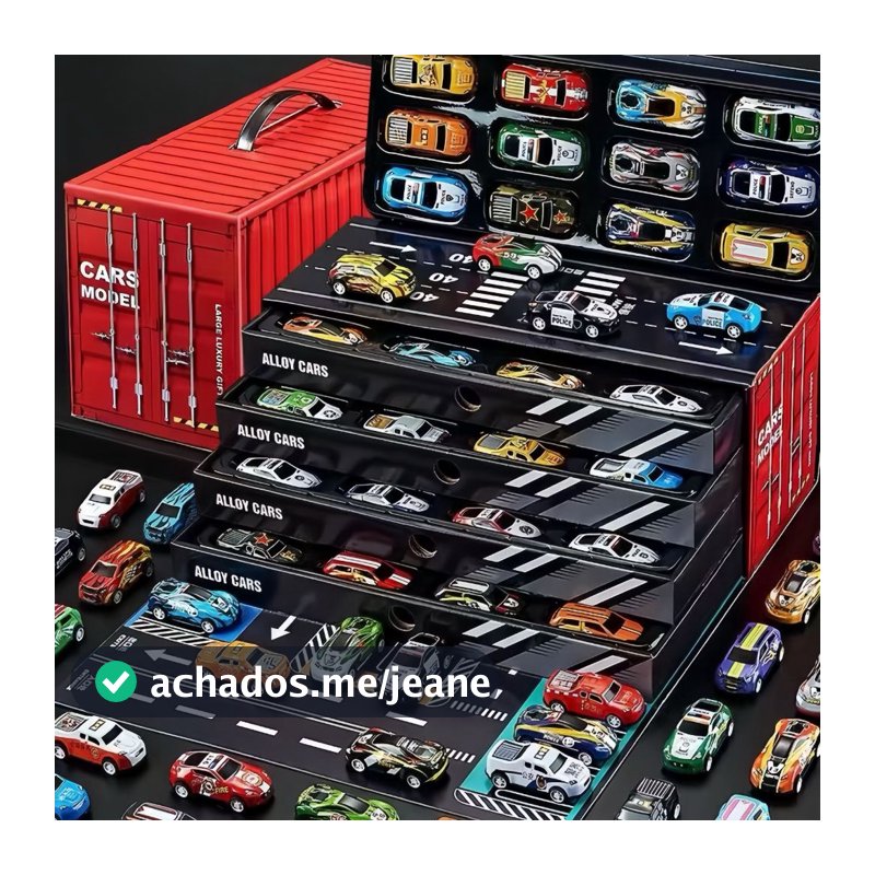 Kit 48 Carrinhos com Fricção de Lata Metálica Coloridos - Caixa Container que Vira Pista 8758