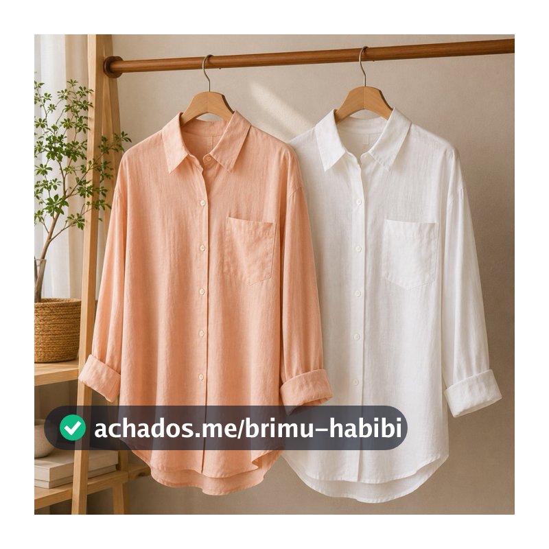 Camisa Linho Feminina Social Manga Longa com Bolso Frontal Elegante Casual Chique Reunião Trabalho