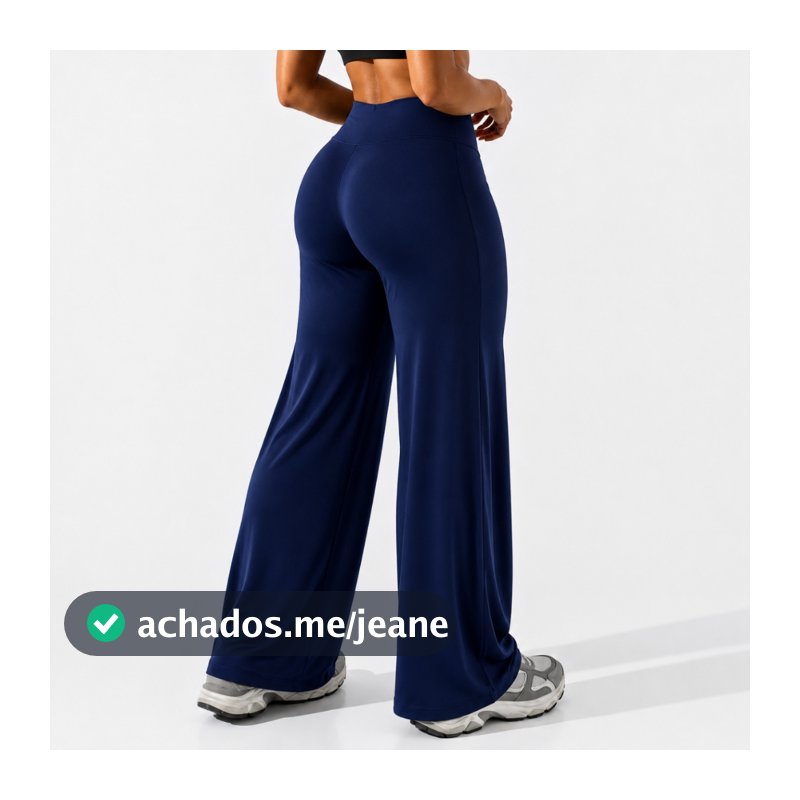 Calça Feminina Wide Leg Cintura Alta Treino Academia Yoga Pantalona Confortável