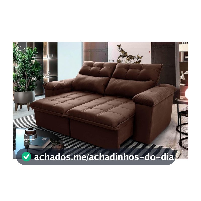 Sofá Retrátil/Reclinável Verona 2,00m Suede Velut Marrom c/ Molas no Assento - King House