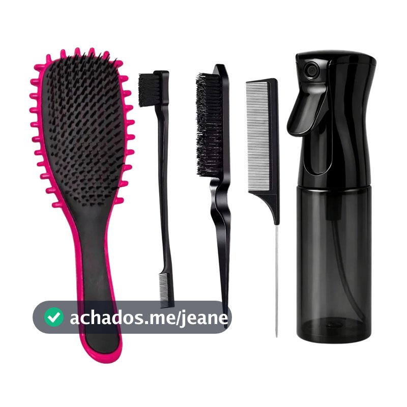 Kit Completo fitagem Para Cabelos Cacheados Profissional Escova + Spray + Pentes baby hair Desembaraça Define Anti Frizz