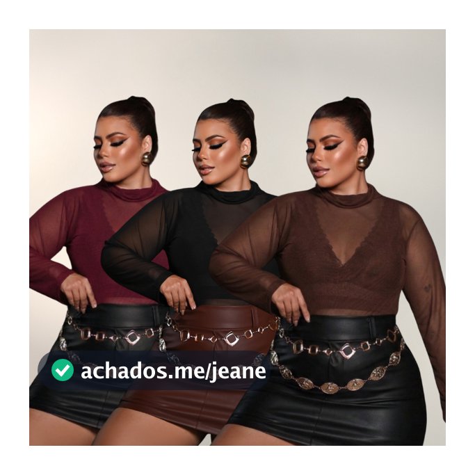 Blusa Em Tule Transparente Plus Size Gola Alta GG G1 Tule Premium com Elasticidade Conforto Elegância Não Amassa