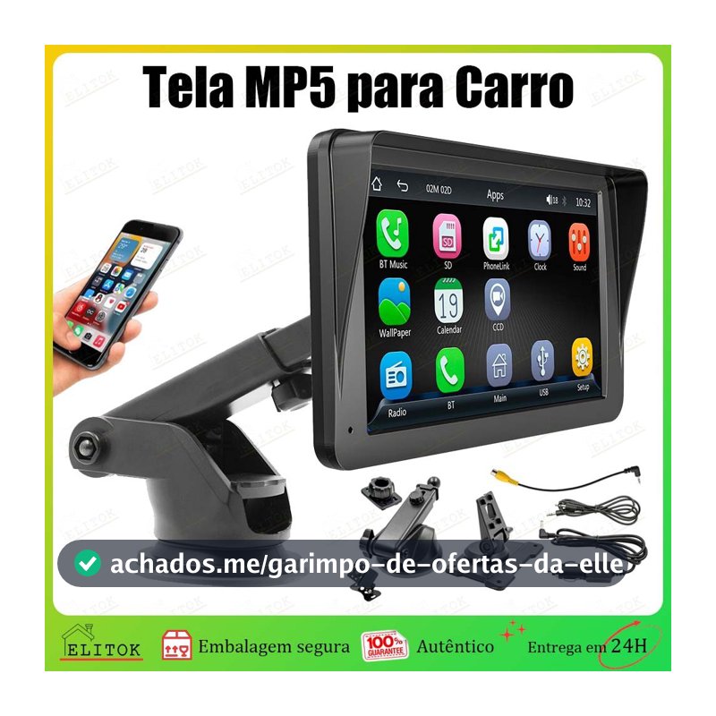 Tela MP5 para Carro 7 Polegadas Touch Bluetooth 5.0 CarPlay Android Auto USB FM Suporte Câmera de Ré acessórios de carro