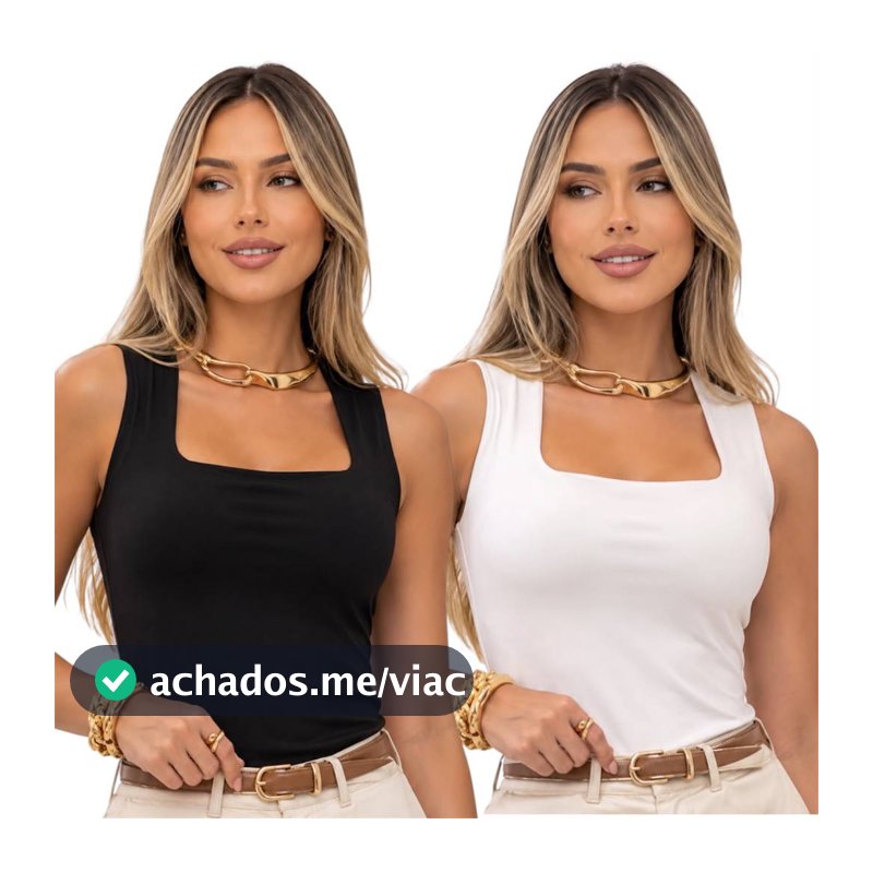 kit 2 Blusa Regata Feminina Decote Quadrado Básica Moda Elegante Blusinha Suplex Forro Academia Social