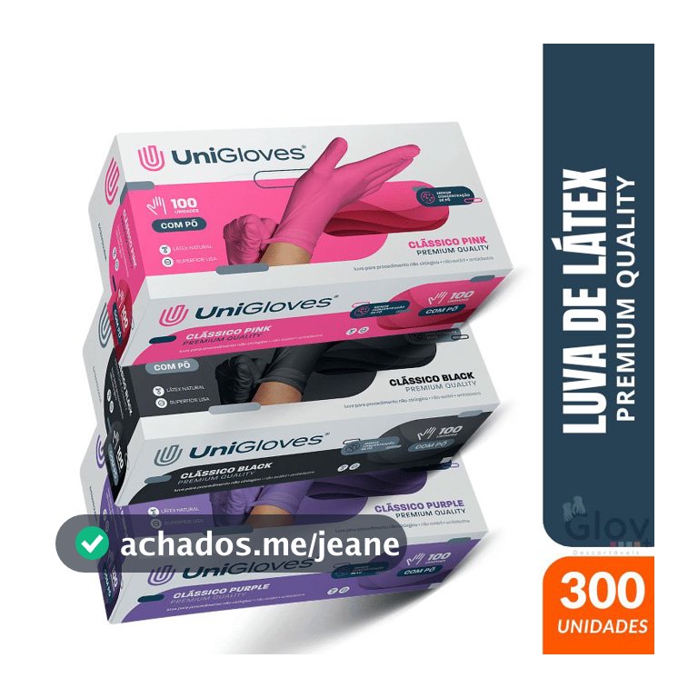 KIT 3 CAIXAS Luva Látex Descartável Com Pó UniGloves 300 Unidades
