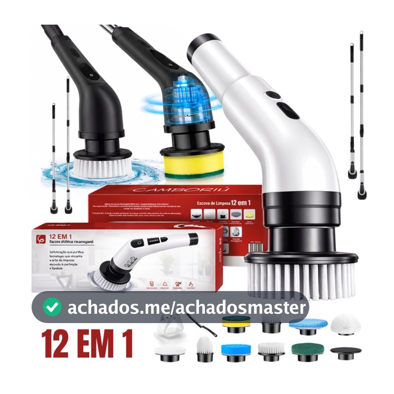 Escova Elétrica Limpeza Kit 12 em 1 Sem Fio Giratória Portátil