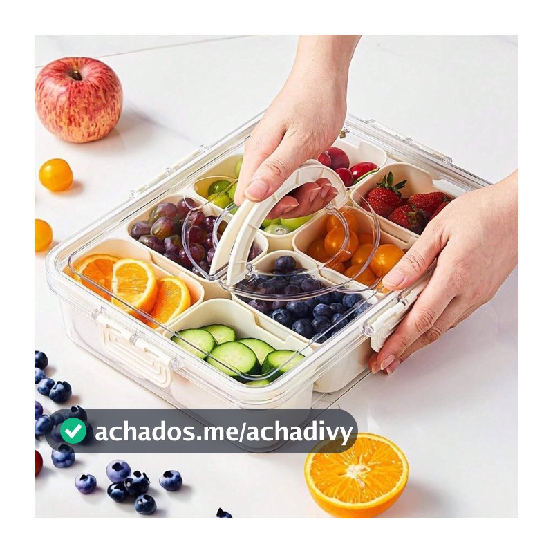 Pote Organizador de Geladeira Hermético Multiuso Com 8 Divisórias Para Alimentos e Verduras