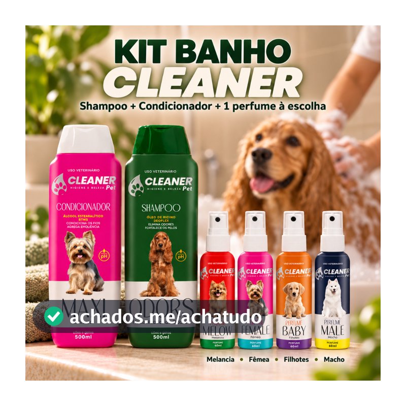 Kit Shampoo Condicionador Neutralizador de Odores 500ml Perfume Colonia 60ml Cleaner Anti Odor Caes