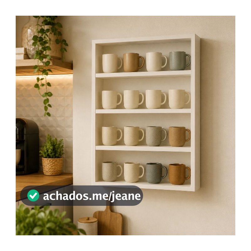 Porta Canecas de Parede MDF Branco Preto Amadeirado | Organizador de Canecas e Xícaras | Cantinho do Café