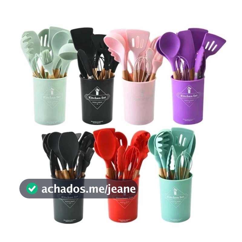 Kit de utensílios de cozinha/12 peças Utensílios de cozinha Silicone Decoração de madeira sem BPA