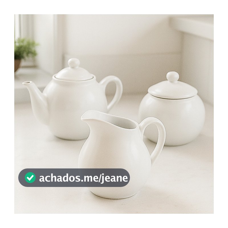 Conjunto Porcelana Branca cha café Bule 500ml + Açucareiro 350ml + Jarra 750ml Kit 3 Peças