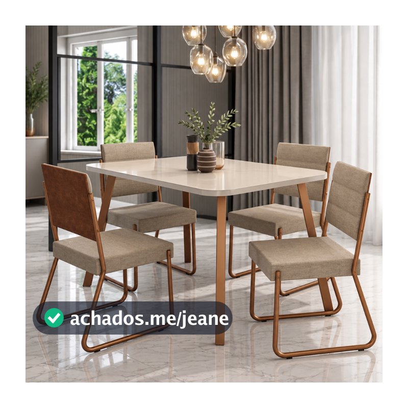 Conjunto Sala de Jantar 4 Cadeiras Accra Carraro Gelo Areia Rosê