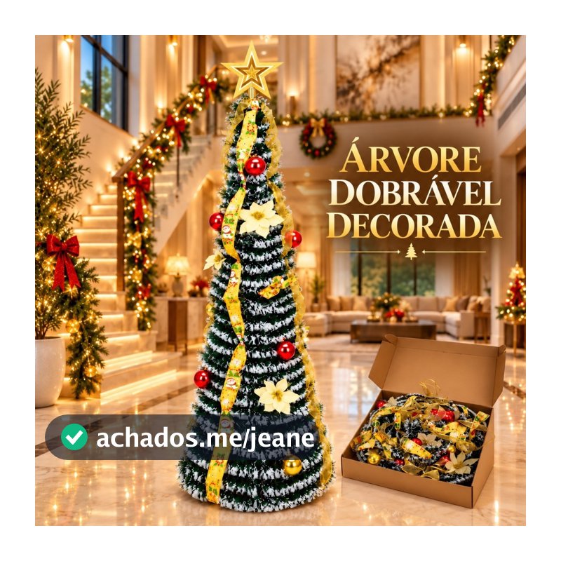 Árvore de Natal 1,5m Decorada Dobrável Slim com Enfeites Laços Bolas e Estrela