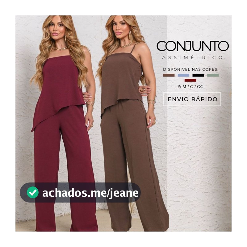 Conjunto Feminino Assimétrico Calça Pantalona Blusa Casual Chic