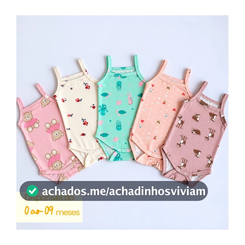 Kit 5 Body Bebê Menina Alcinha Estampado 100% Algodão Tamanho 0 a 9 meses Confortável para os Dias Mais Quentes