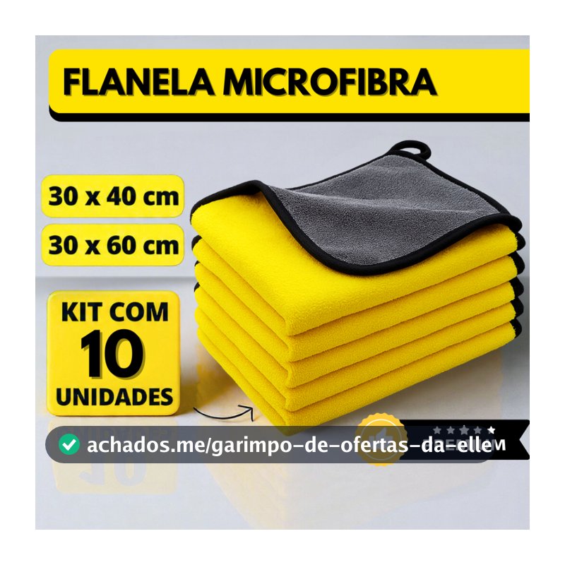 Kit 10 Flanela Microfibra Automotiva 30x40 30x60 600GSM Premium Para Lavagem de Carro