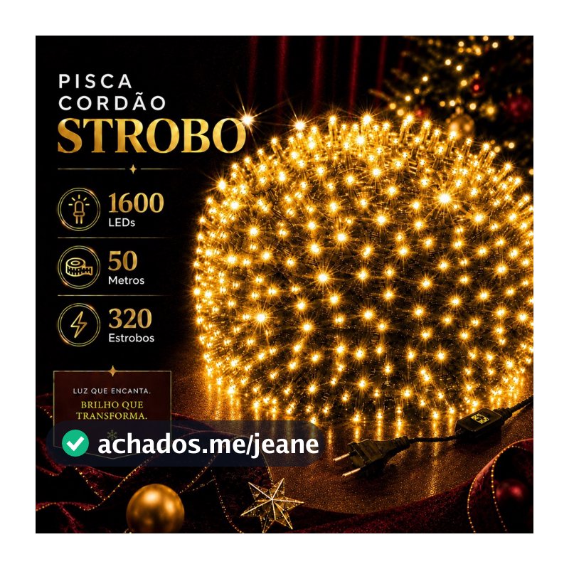 Pisca Strobo Cordão Natal 50m Bivolt 1600 Leds Prova D'Água Branco Quente