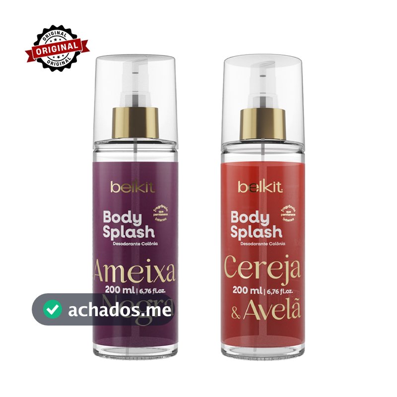 Kit 2 Body Splash Ameixa Negra, Maracujá, ou Uva Merlot Cereja 200ml BELKIT Alta Projeção e Fixação