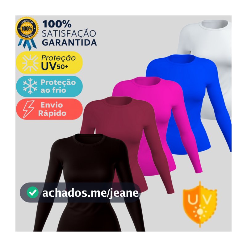 Camisa Feminina Térmica Proteção Solar Uv+50 Camiseta Segunda Pele Dry Fit Academia Manga Longa