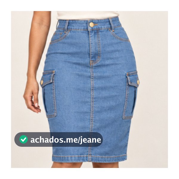 Saia Cargo Jeans Feminina  Mídi Cintura Alta  Bolso Cargo Lateral
