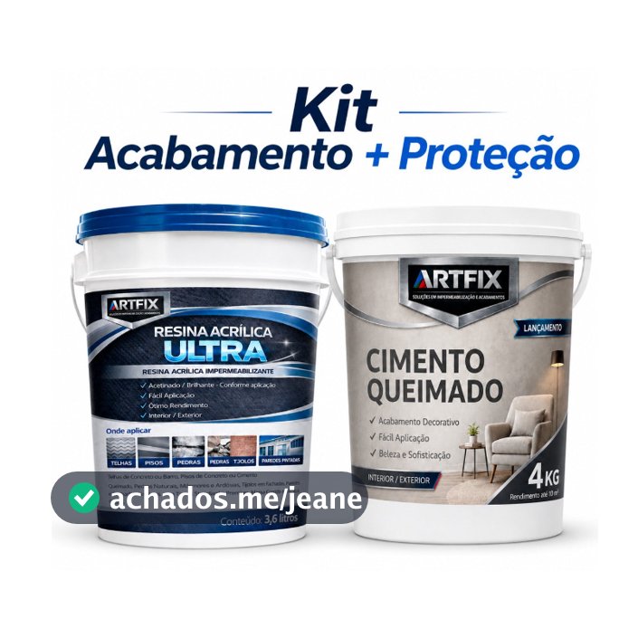 Kit Completo Cimento Queimado Cinza + Resina Acrílica Incolor Artfix