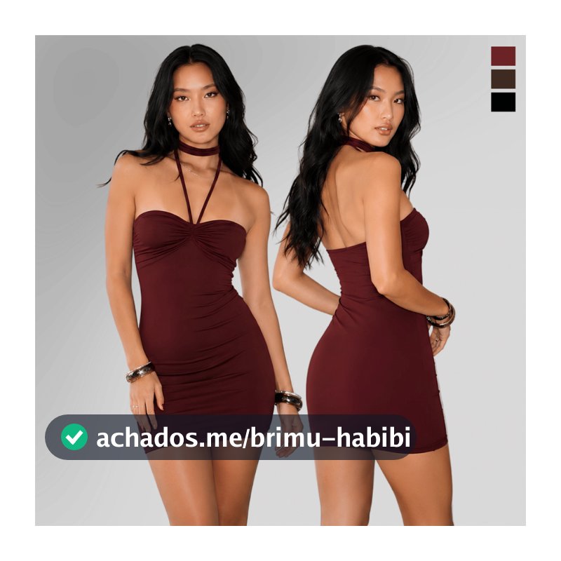 Vestido Feminino Franzido Curto amarração pescoço para Festa Balada e Eventos Sociais