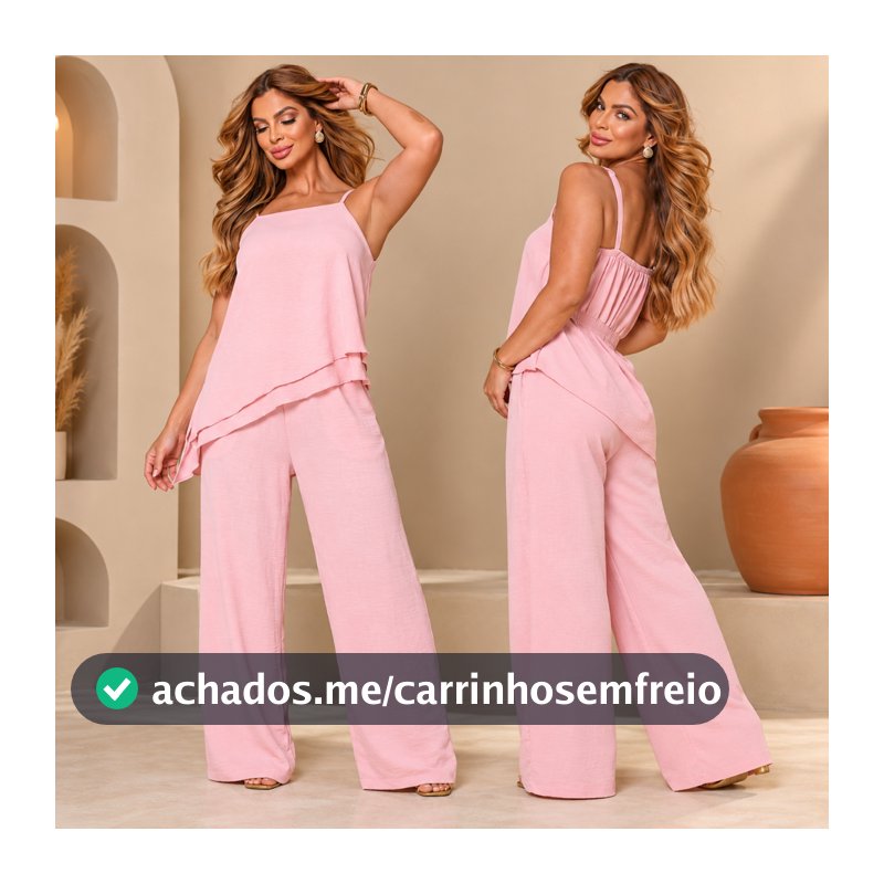 Conjunto Feminino Alcinha Assimetrico Crepe Calça Elástico M G GG