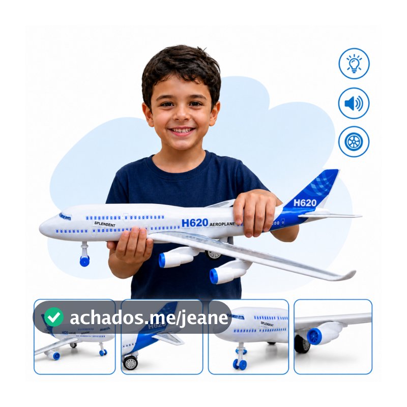 Avião Brinquedo Grande Fricção Acende Luzes E Som Aviãozinho 40cm presente Crianças meninos meninas