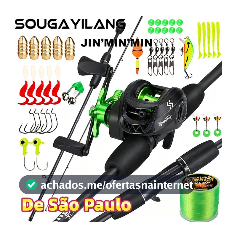 Sougayilang Baitcasting Fishing Combo Carretel De Relação De Engrenagem De Alta Velocidade 7.2 : 1 + Vara De Fibra De Ca