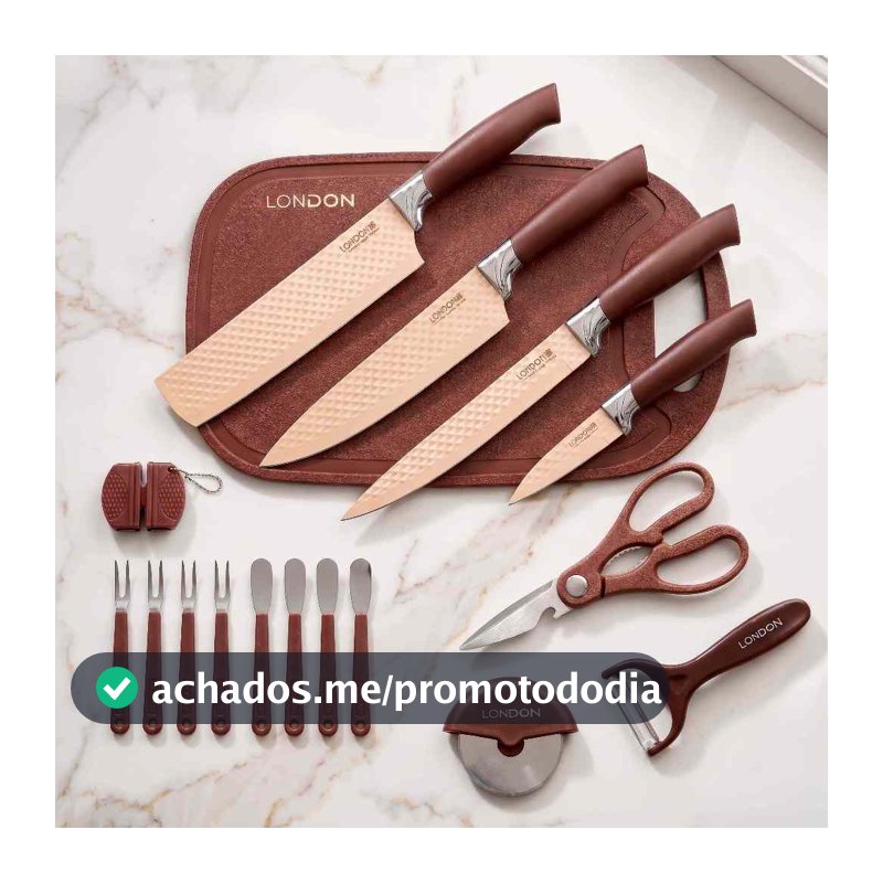 Conjunto De Facas Aço Carbono 17 Peças Antiaderente Com Cabo Reforçado Descascador E Tesoura Cozinha London