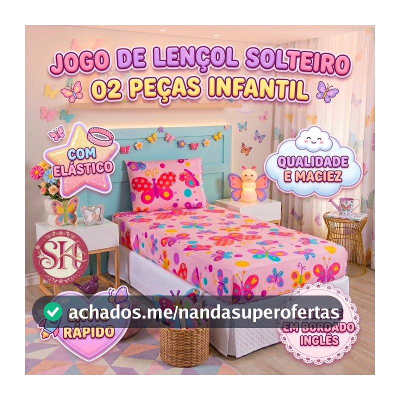 Jogo de Lençol Infantil 2 Peças Solteiro Estampado Menino Menina Crianças