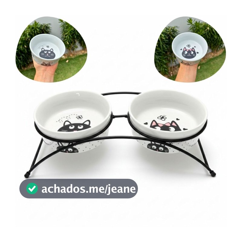 Comedouro Duplo Suspenso para Gatos Porcelana Branca 300ML Design Moderno
