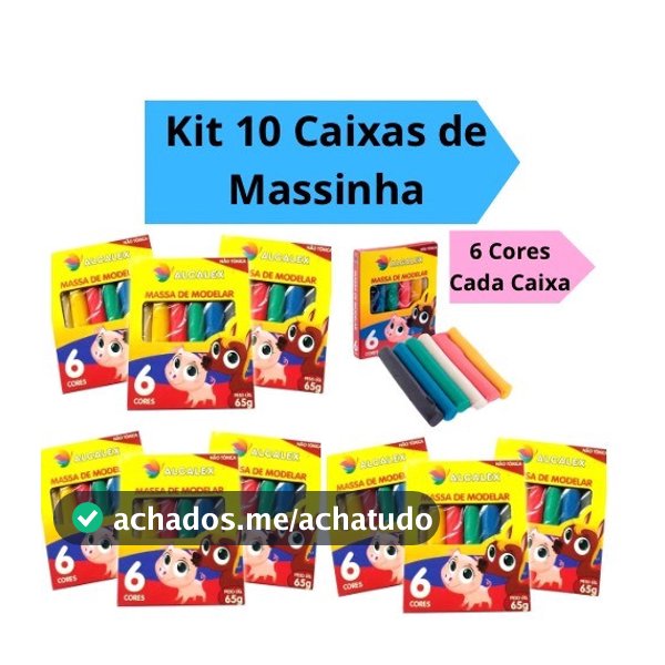 Kit 10 Caixas Massinha de Modelar com 6 Cores Kit Festa Intantil Lembracinhas 65g Alcalex