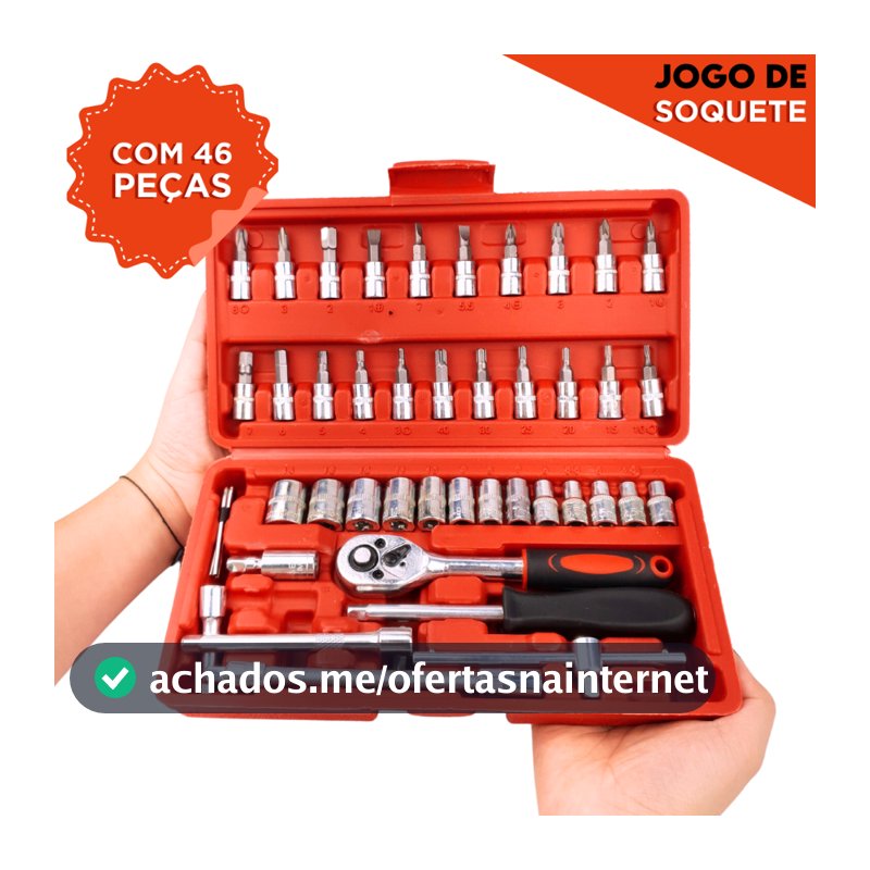 Kit Ferramentas 46 Peças Jogo Soquete Catraca Reversível Chave Allen Maleta Automotivo Profissional