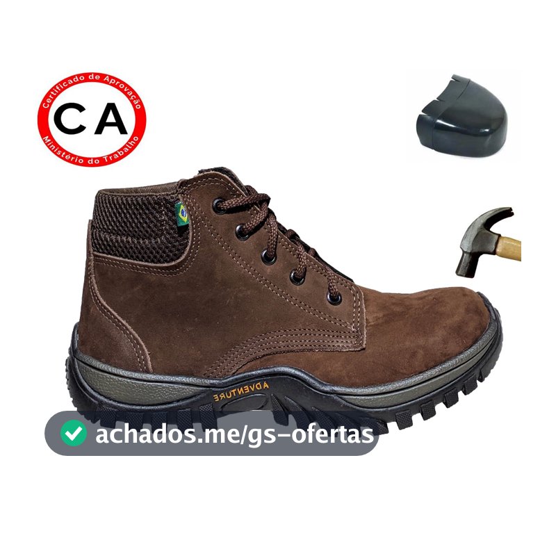 Bota Segurança Botina Trabalho Epi Em Couro Legitimo Com Biqueira Pvc