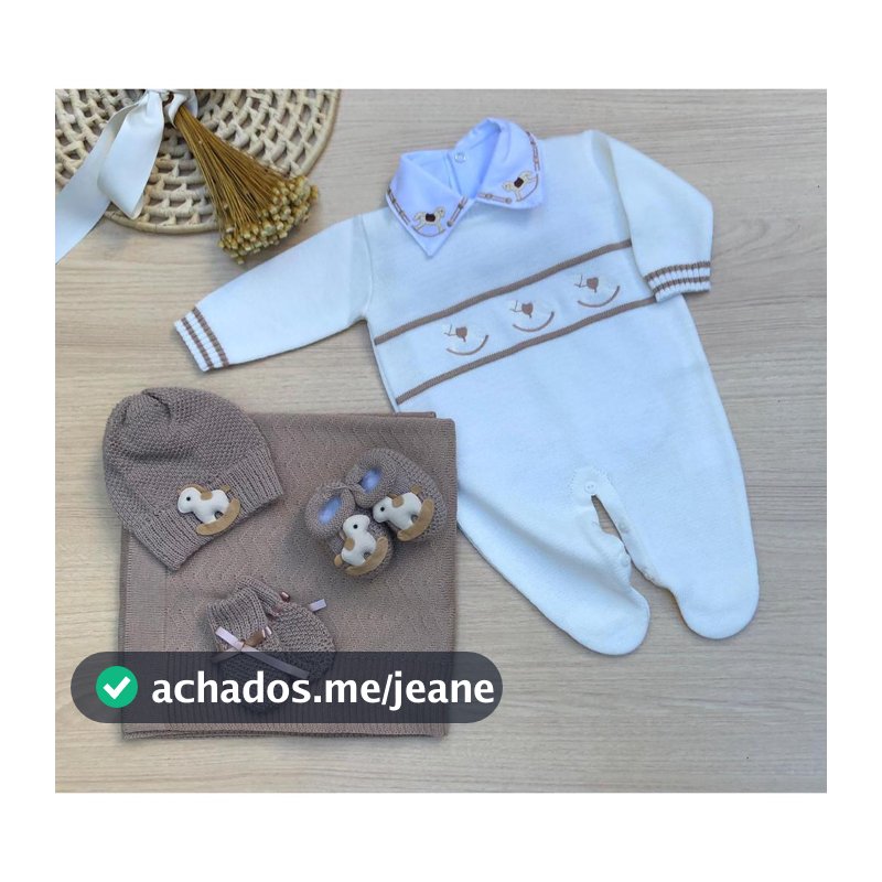 Saída de maternidade menino macacão cavalinho balanço tricot 6 peças