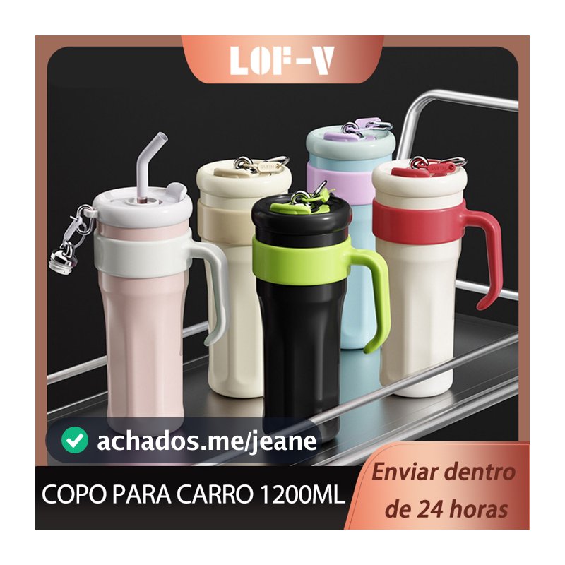 Copo Térmico com Canudo de Aço Inox 1200ml/800ml com Alça Térmica Fitness com Tampa 2 Funções