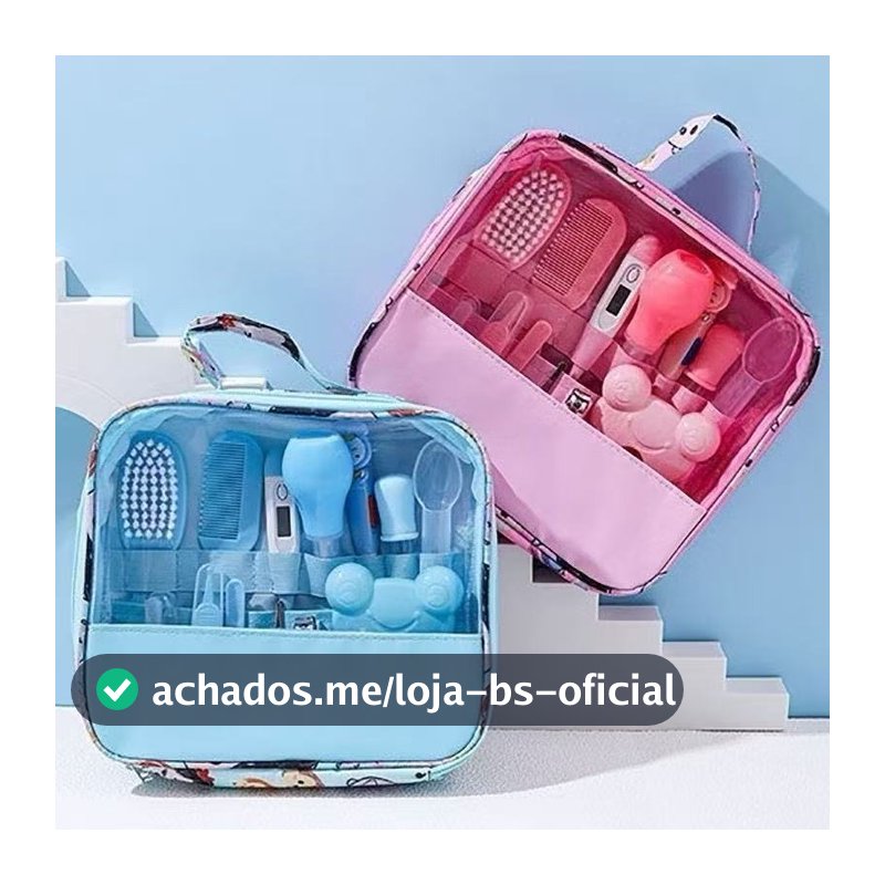 Bolsa Com Kit Para Cuidados De Higiene ESaúde Do Seu Bebê Com13 Peças Contém TermômetroEscova Cortador E Outros Produtos