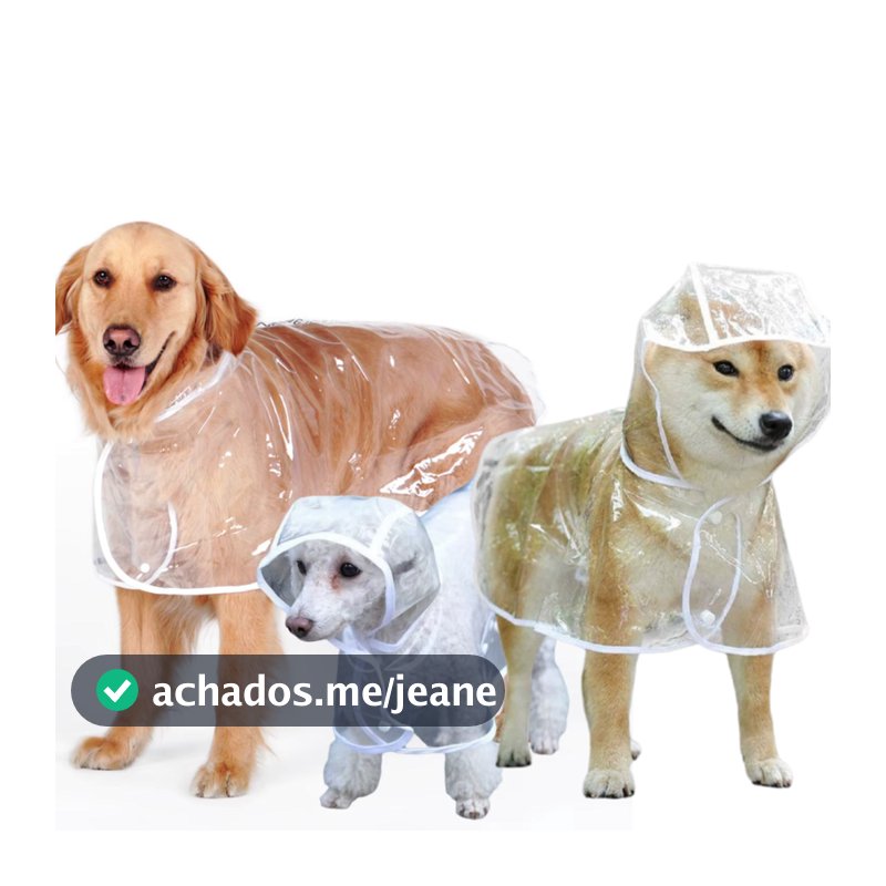 Capa De Chuva Cachorro Impermeável Transparente Poncho Capuz Medio Pequeno Porte Passeio