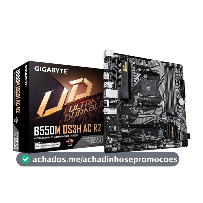 Placa Mãe Gigabyte B550M DS3H AC R2 Wi-Fi AM4 4xDDR4 Chipset AMD B550 mATX