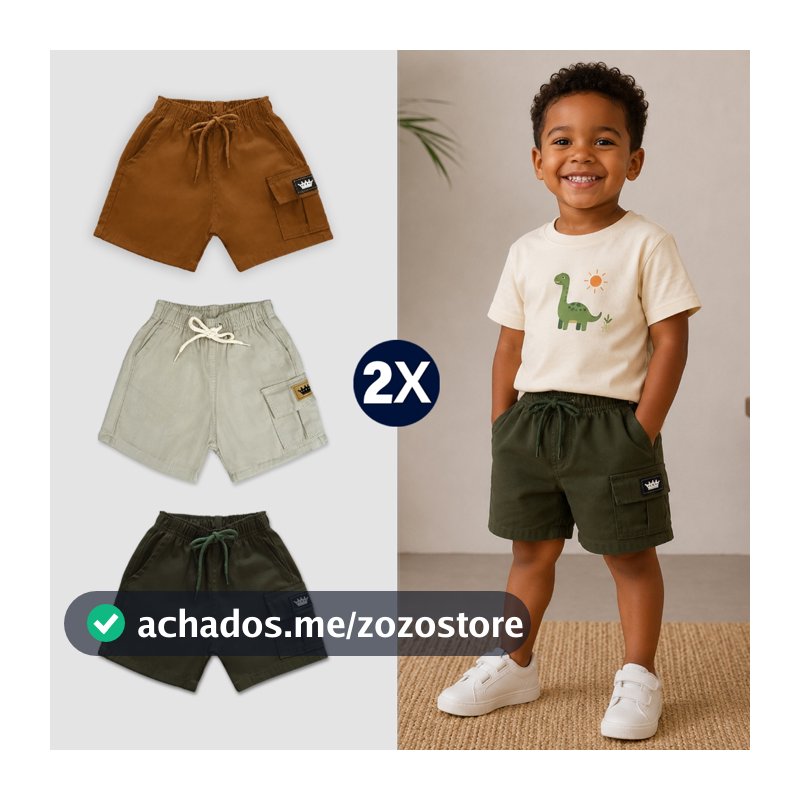 Kit 2 Short Cargo Infantil Juvenil Mauricinho Brim Meninos Bermuda 02-16